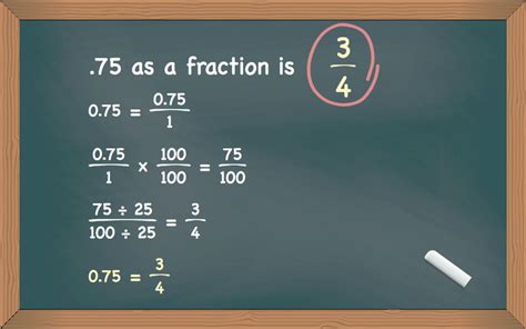 What is 75 as a fraction - For calculation, here's how to convert 2.75 as a Fraction using the formula above, step by step instructions are given below. Take only after the decimal point part for calculation. Then, divide that value by 1. Multiply both numerator and denominator by 100 (because there are 2 digits after the decimal point so that is 10 2 = 100). 